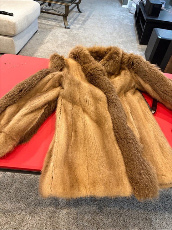Jackets & Blazers - Luxury Women's Fur Coat - Tan/Brown  mink and fox trim.  2B